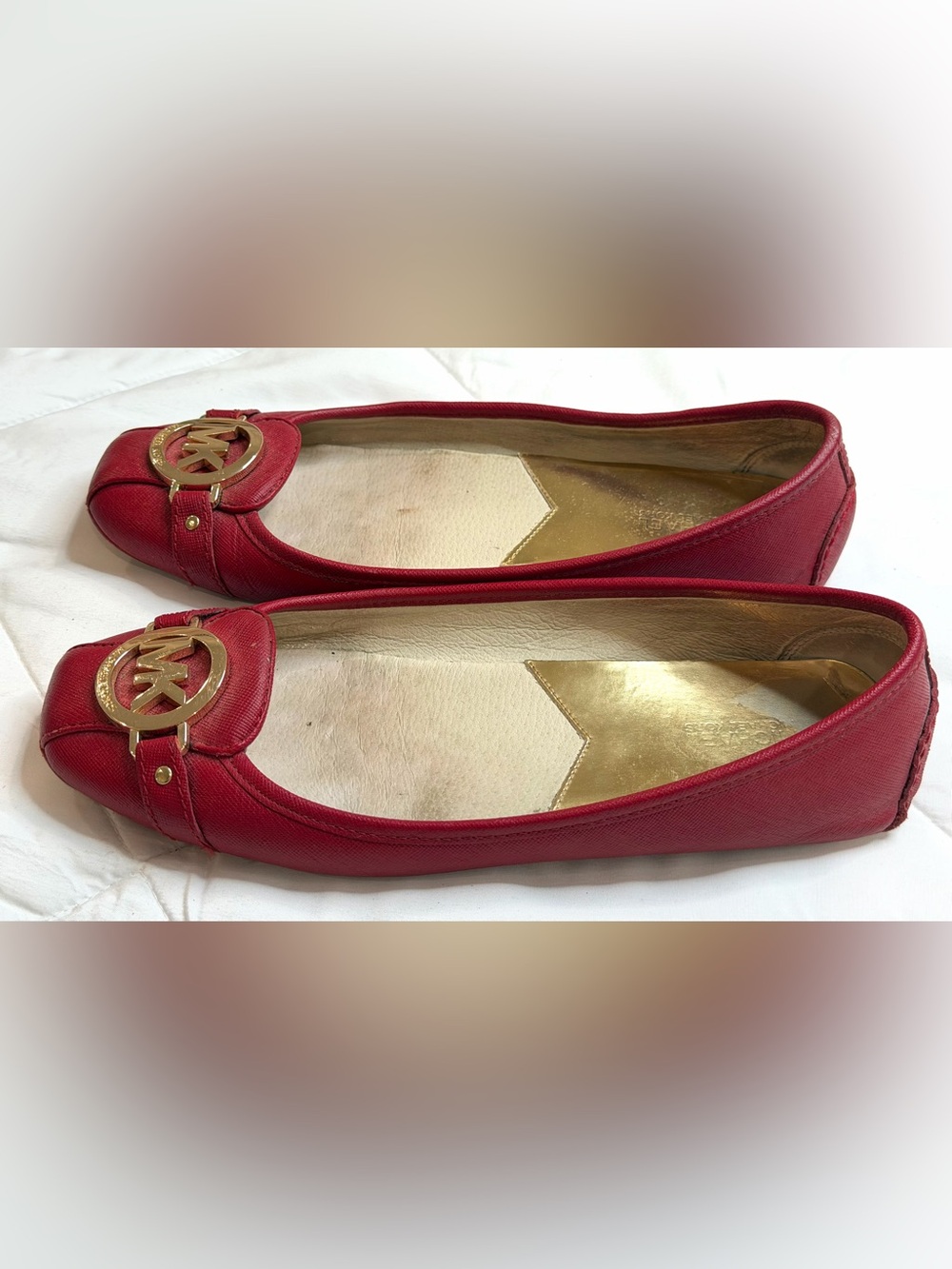 Michael Kors Fulton Moc Women's Red Ballet Flats With Gold-Tone Logo Sz 8.5 Shoe